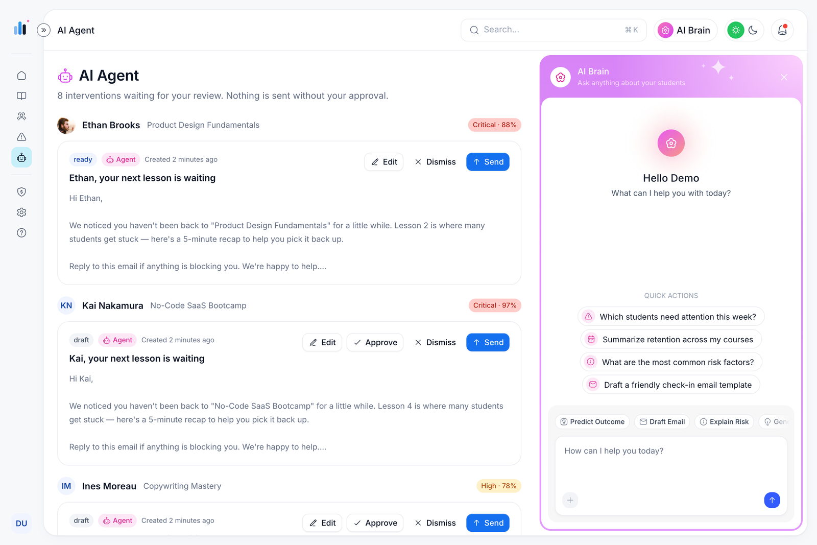 AI Agent queue with drafted emails
