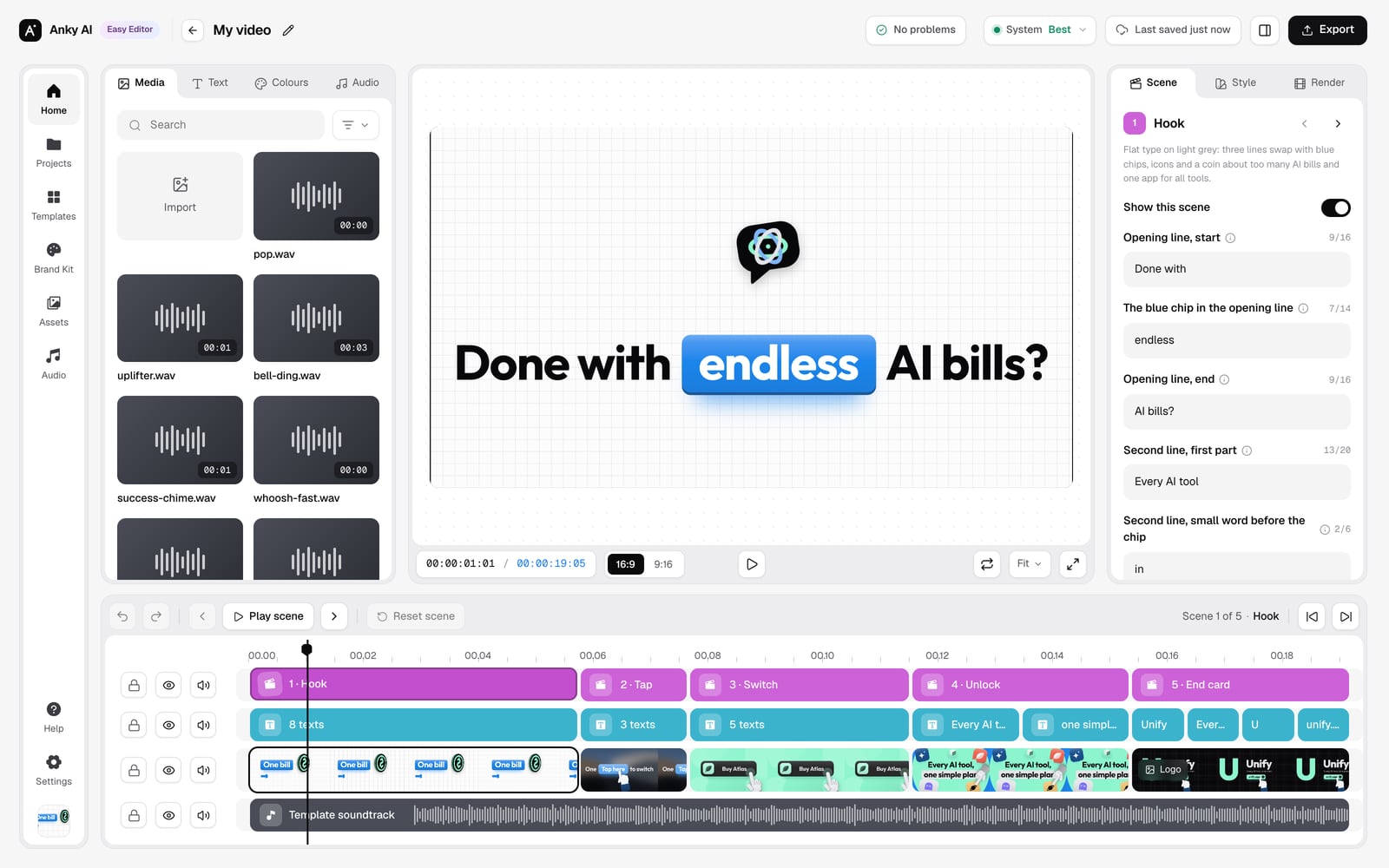 The Anky AI Easy Editor with this template open