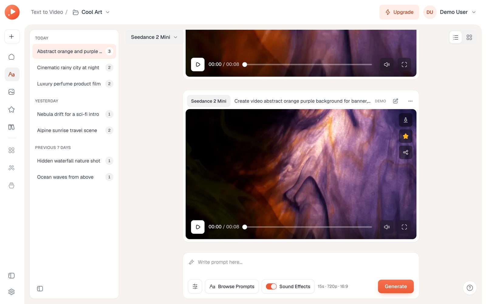 Veo AI creative workspace with a generated video